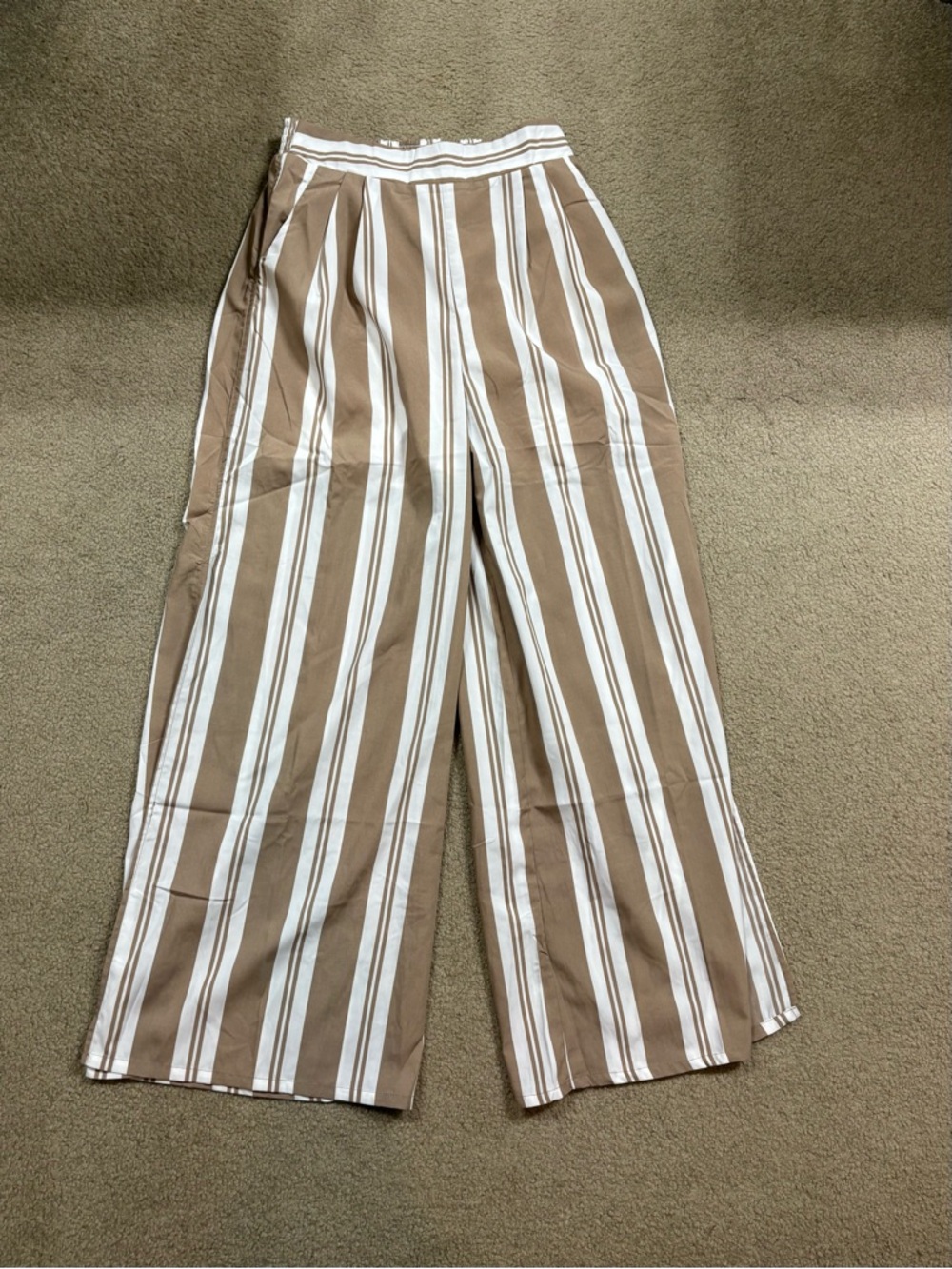 Main Strip Wide Leg Striped Pants in Brown and White